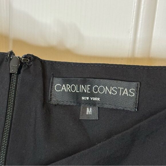 Caroline Constas Black Leigh Babydoll Heart Neckline Puff Sleeve Dress Sz M Glam - Picture 6 of 9